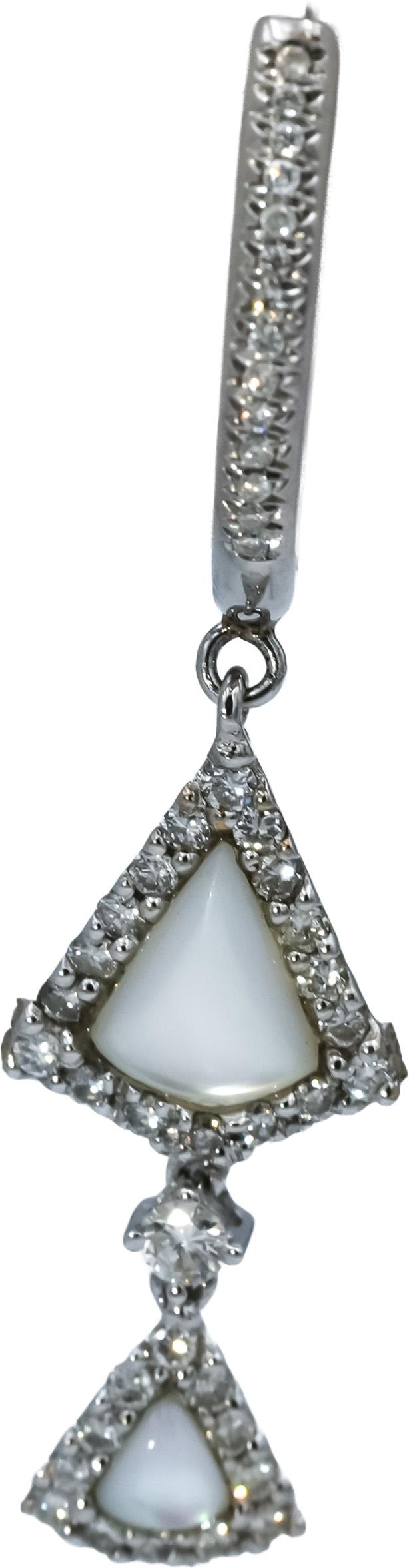18k White Gold VS Diamond and Mother of Pearl Drop Dangle Earrings 0.70CT