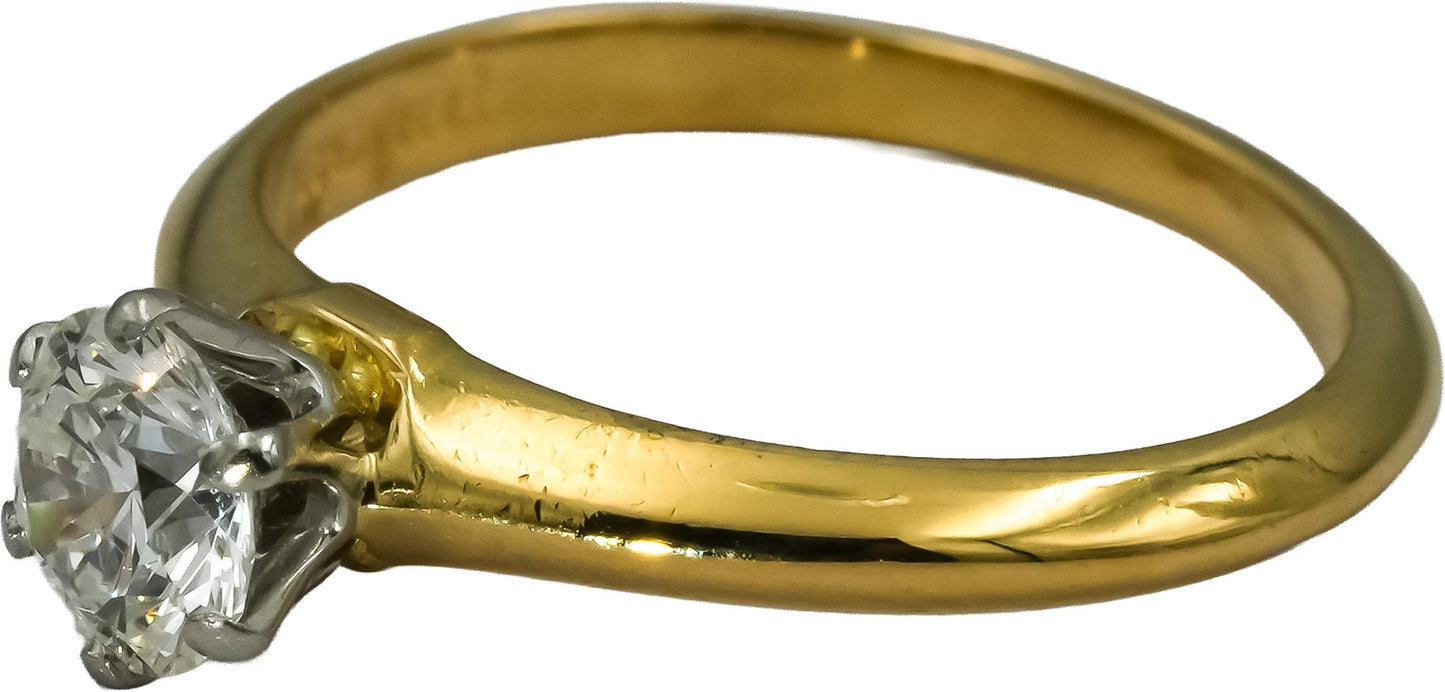 TIFFANY & CO. 18k Gold Platinum VVS1/G Diamond Solitaire Ring .52CT w/ Papers