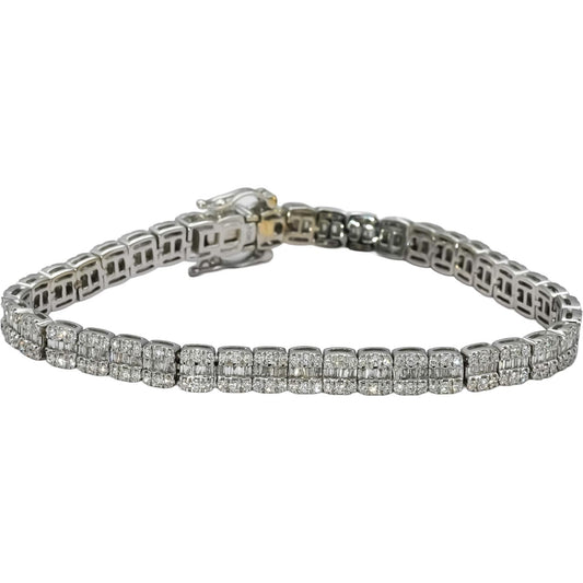 10k White Gold Round and Baguette Cut Diamond Line Bracelet 6.0CT