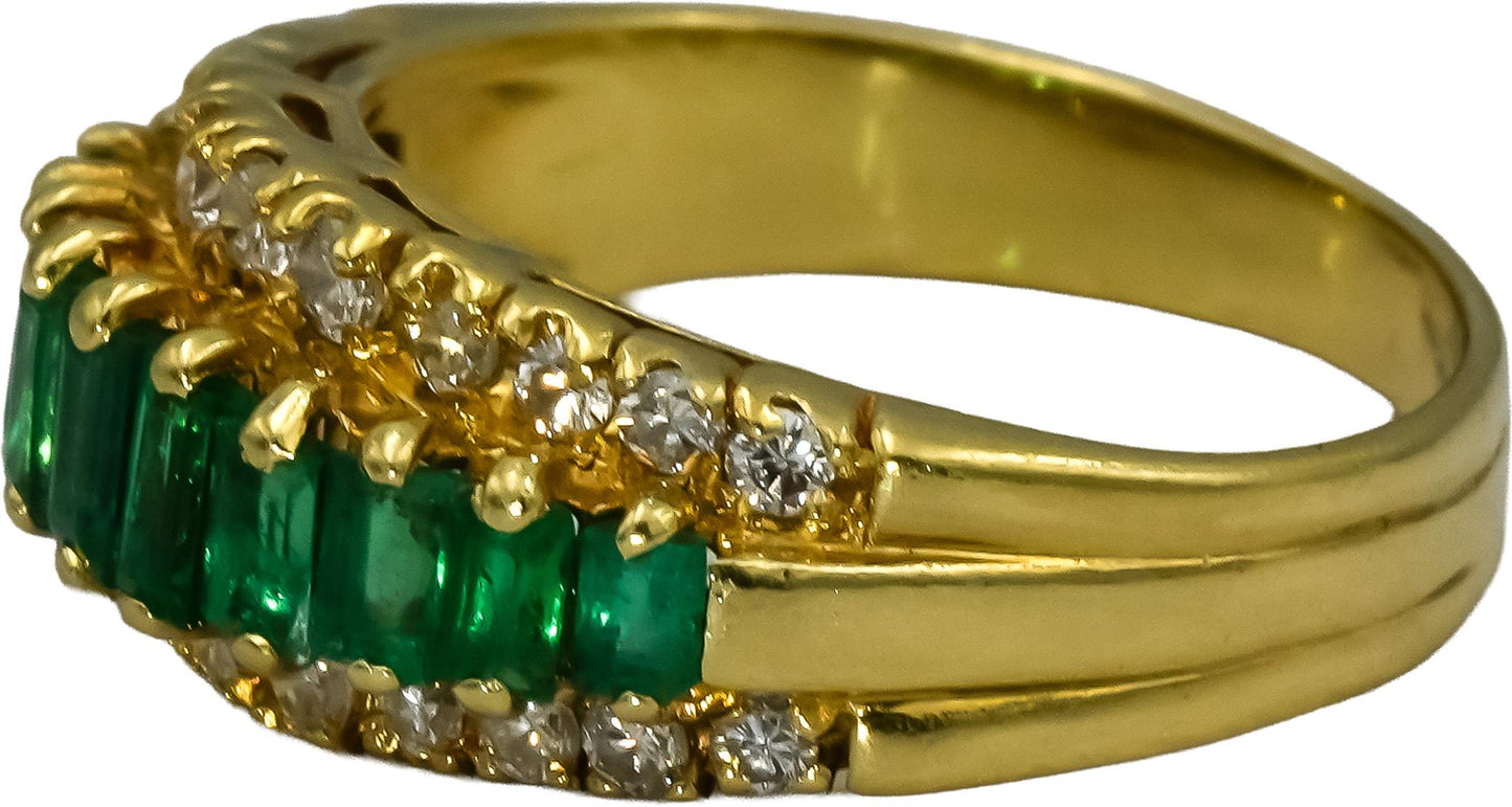 18k Yellow Gold VS Diamond and Emerald Band Ring 1.0CT Size 5.75