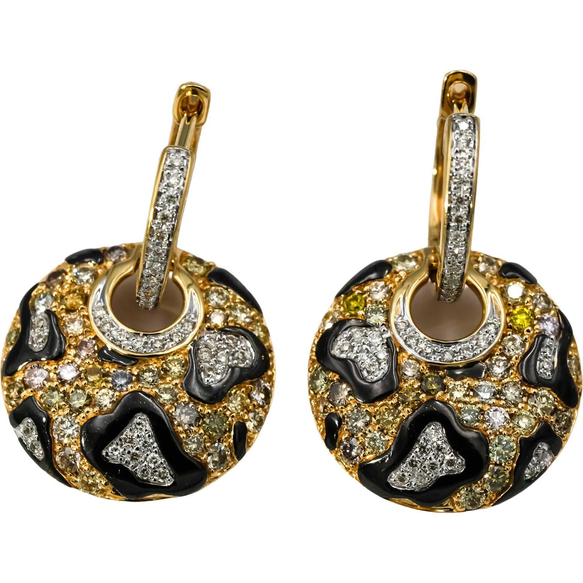 14k Yellow Gold Rhodium VS Diamond Cluster Dangle Earrings 1.0CT