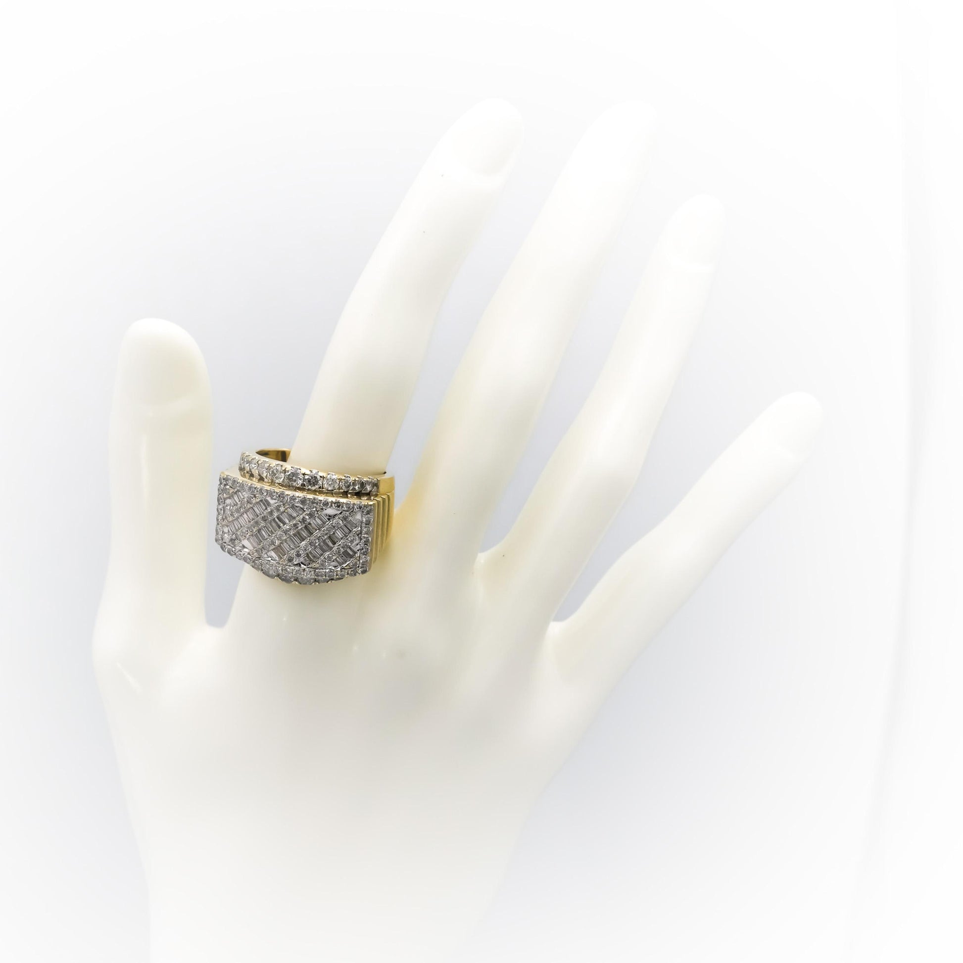 10k Yellow Gold Round and Baguette Cut Diamond Men's Band Ring 3.50CT Size 9.75