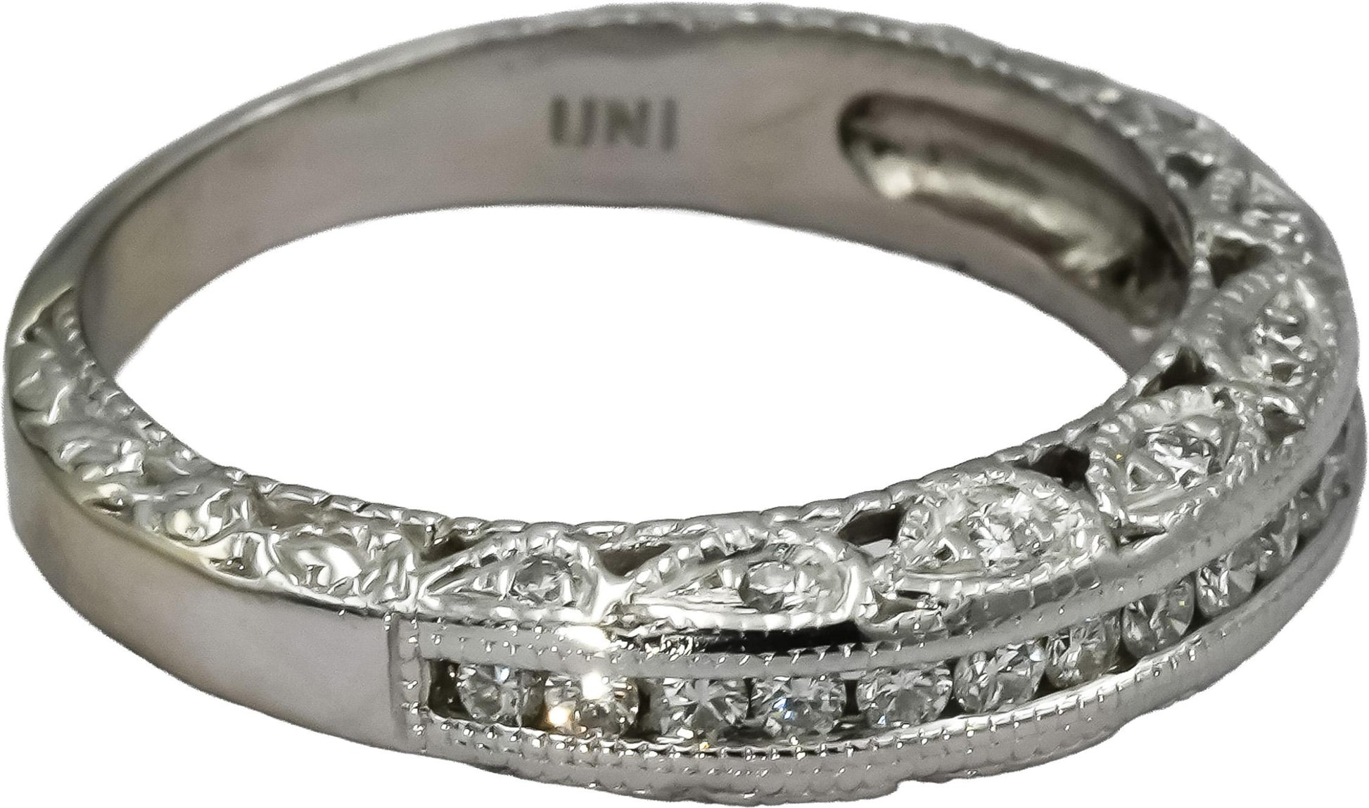 14k White Gold VS Diamond Antique Style Milgrain Band Ring 0.40CT Size 7