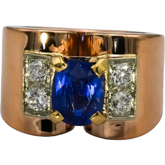 18k Rose Gold Retro Antique VS Diamond and Sapphire Ring 2.25CT Size 4.75