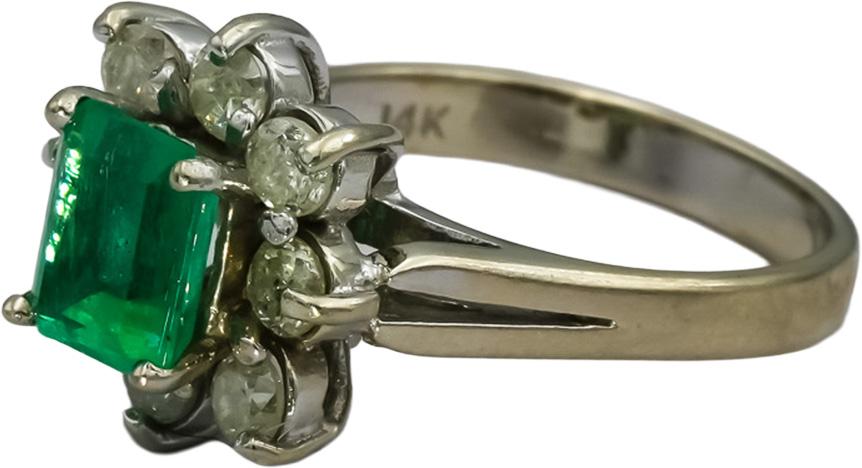 14k White Gold Diamond and Emerald Cocktail Ring 2.0CT Size 6