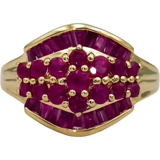14k Yellow Gold Round and Baguette Cut Ruby Cocktail Ring 1.50CT Size 9.25