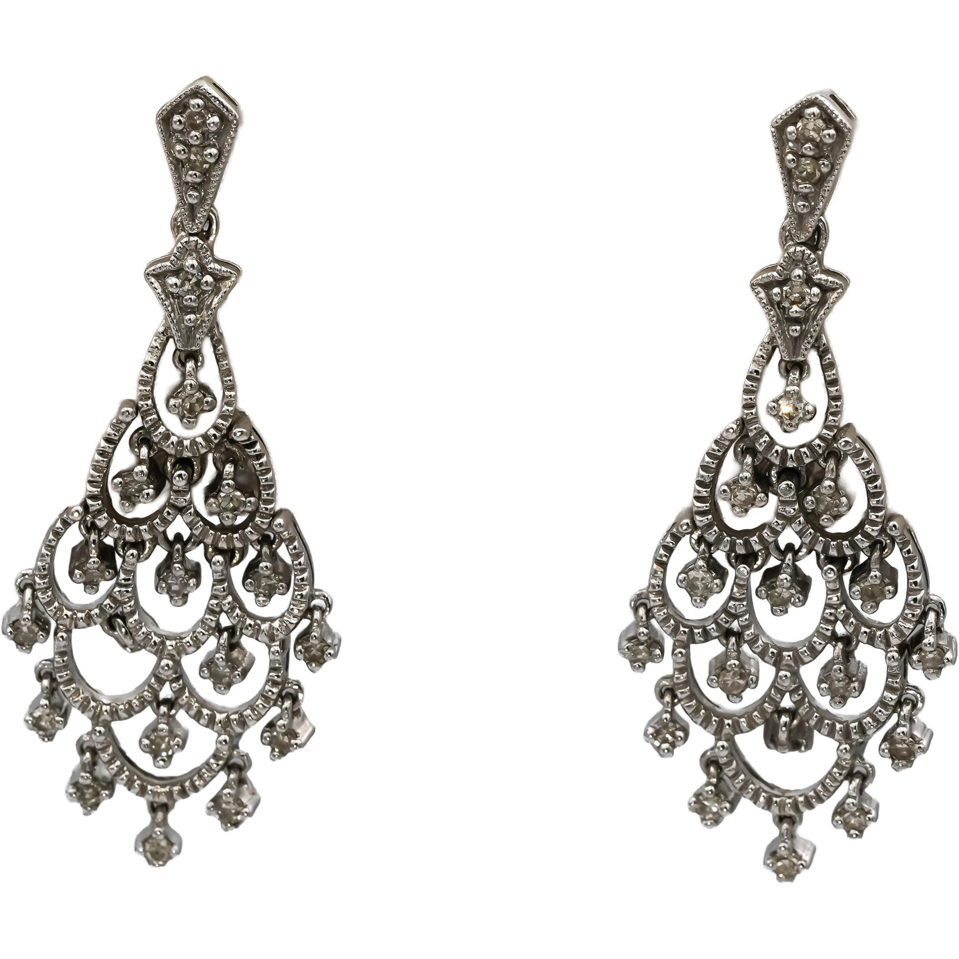 10k White Gold Round Diamond Dangle Earrings 0.45CT