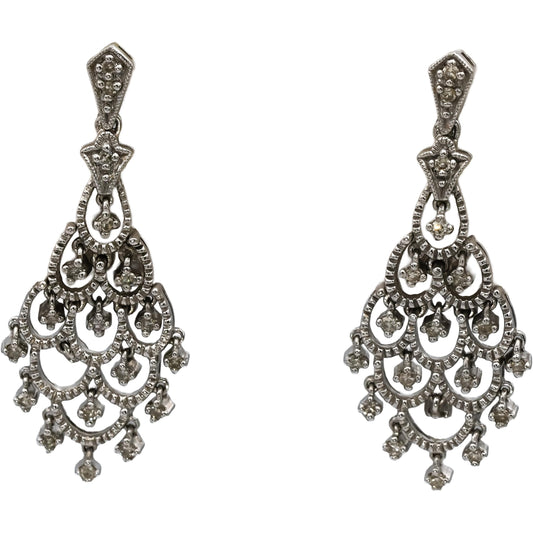 10k White Gold Round Diamond Dangle Earrings 0.45CT