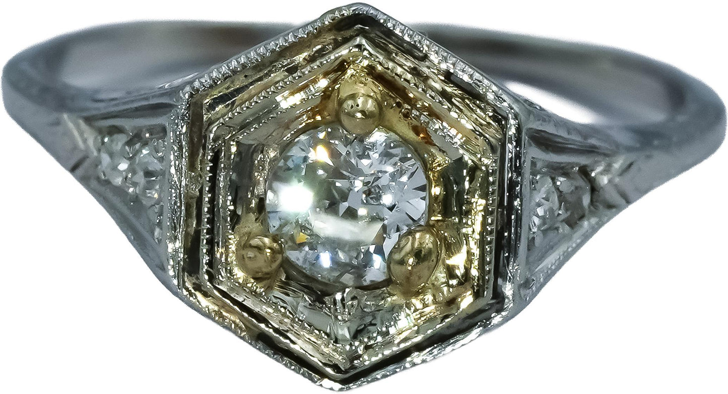 Art Deco Antique Platinum Diamond Filigree Ring 0.35CT Size 6.5