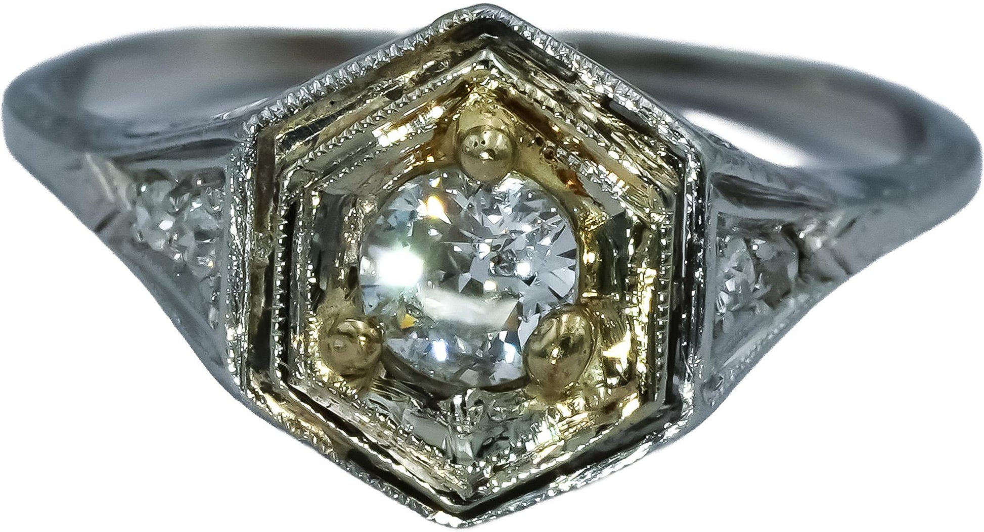 Art Deco Antique Platinum Diamond Filigree Ring 0.35CT Size 6.5