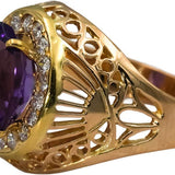 14k Yellow Gold Diamond and Amethyst Cocktail Ring 8.50CT Size 8.75