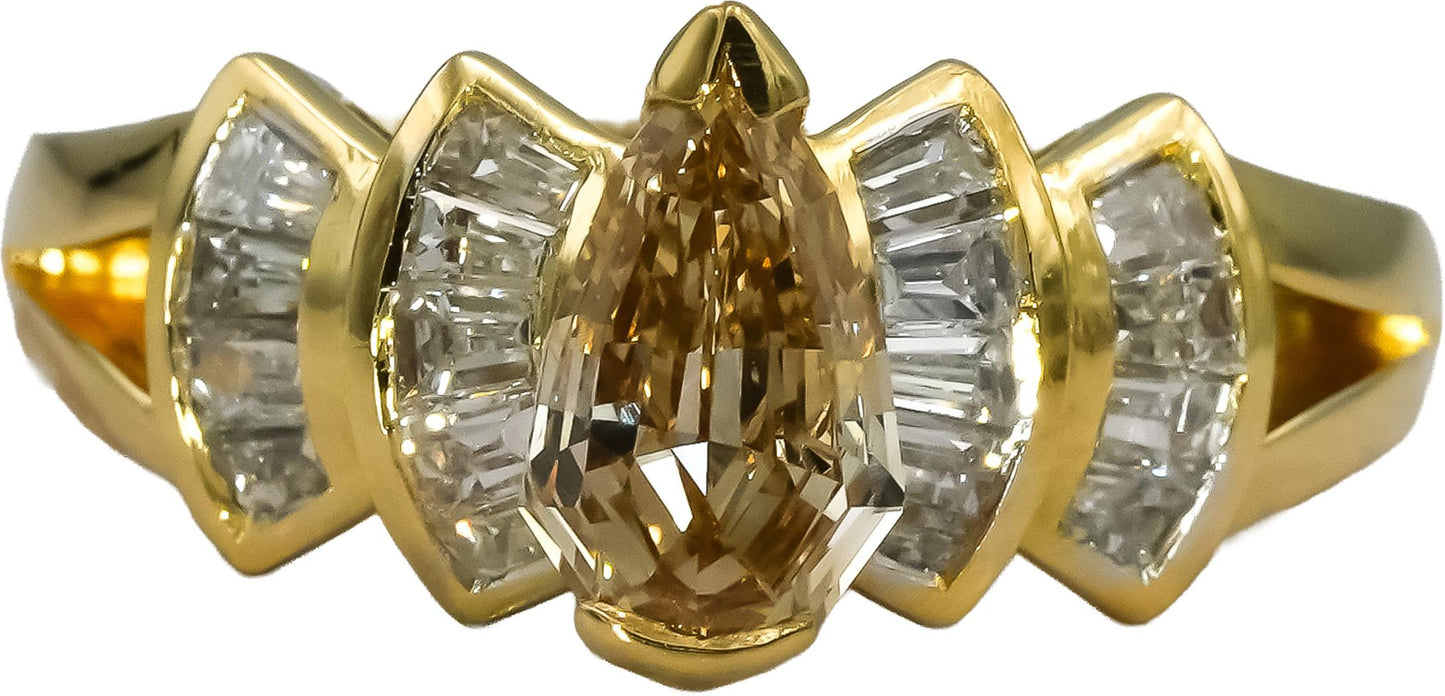 18k Yellow Gold VS Diamond Cocktail Ring 1.29CT w/ 0.94CT Center Size 6