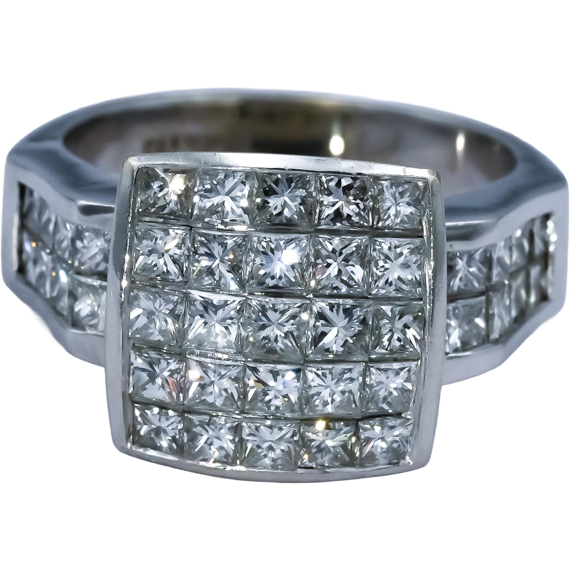 18k White Gold VS Princess Cut Diamond Cocktail Ring 2.50CT Size 5.5