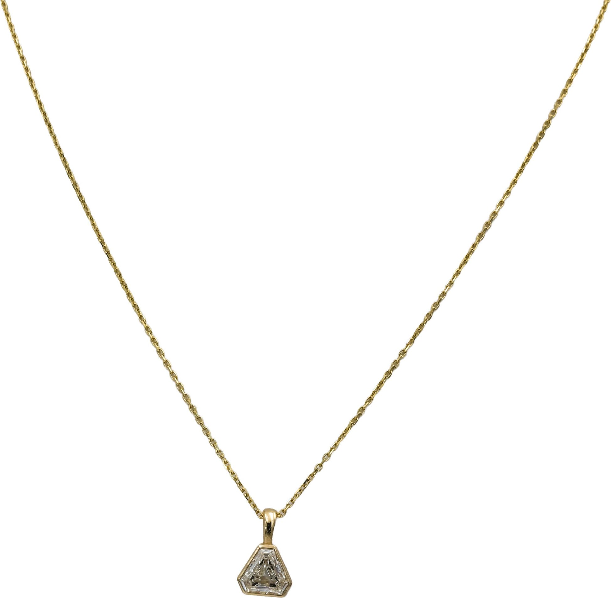 GIA 14k Yellow Gold SI1/I Trillion Step Cut Diamond Pendant Necklace 1.08CT