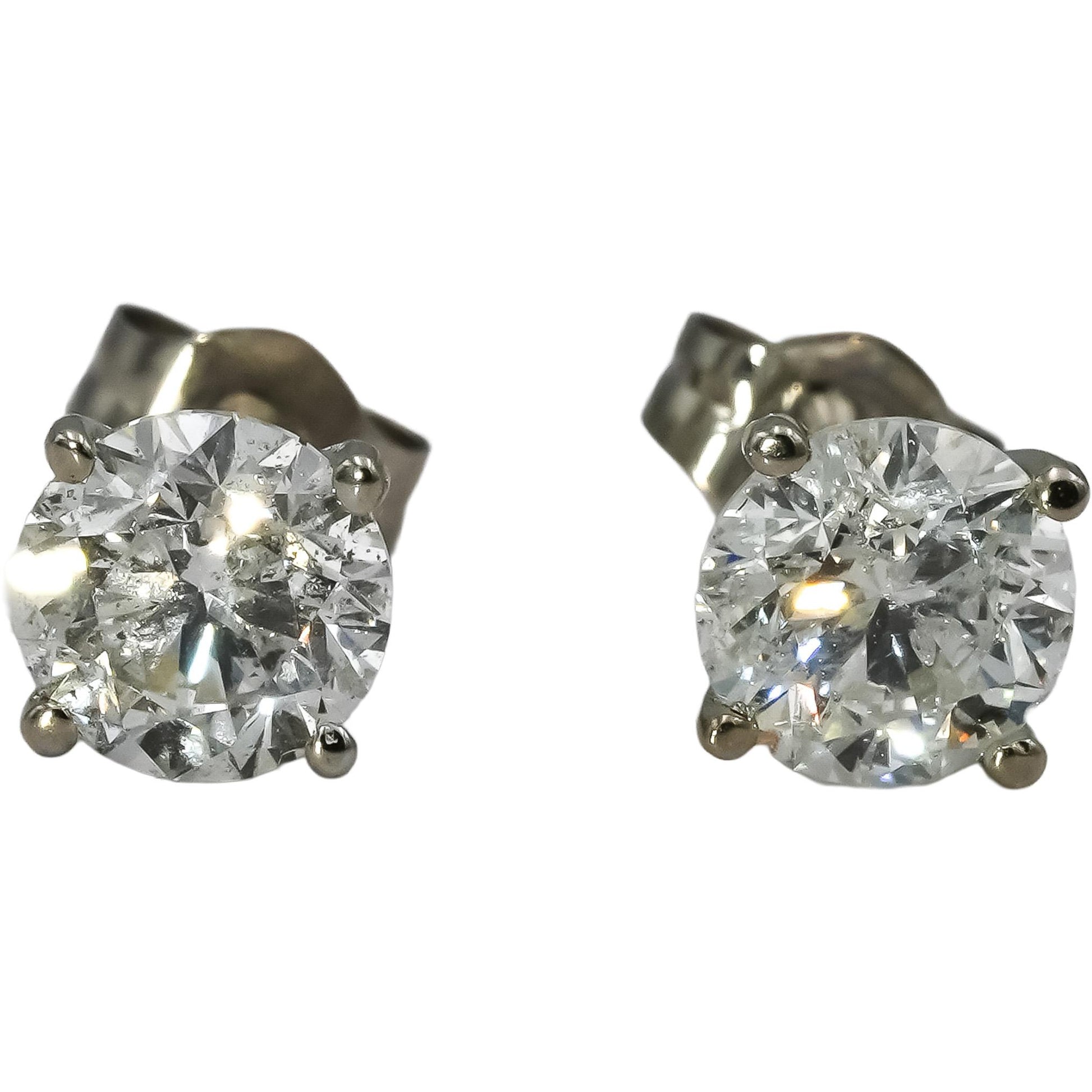 14k White Gold Round Diamond Martini Setting Stud Earrings 1.56CT