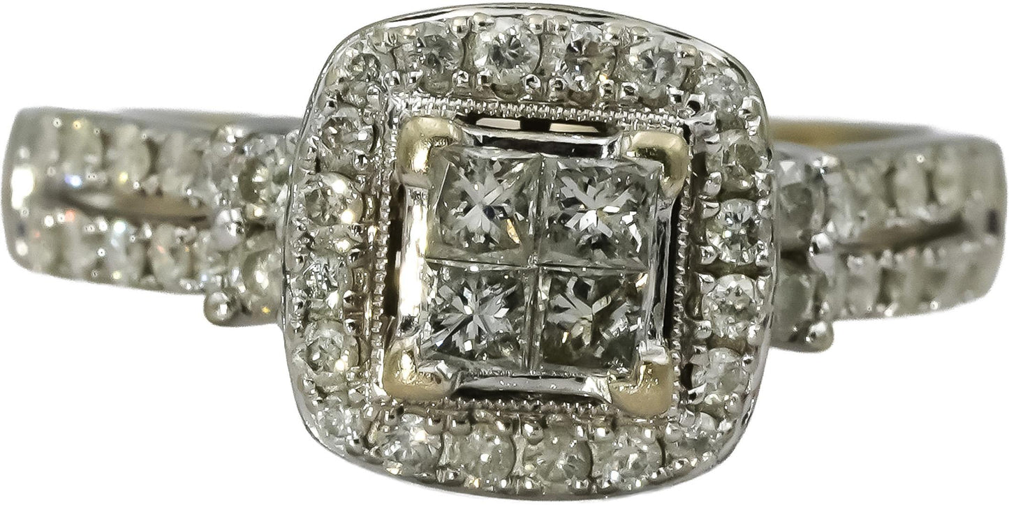 14k White Gold Princess and Round Diamond Cluster Cocktail Ring 0.75CT Size 6.75
