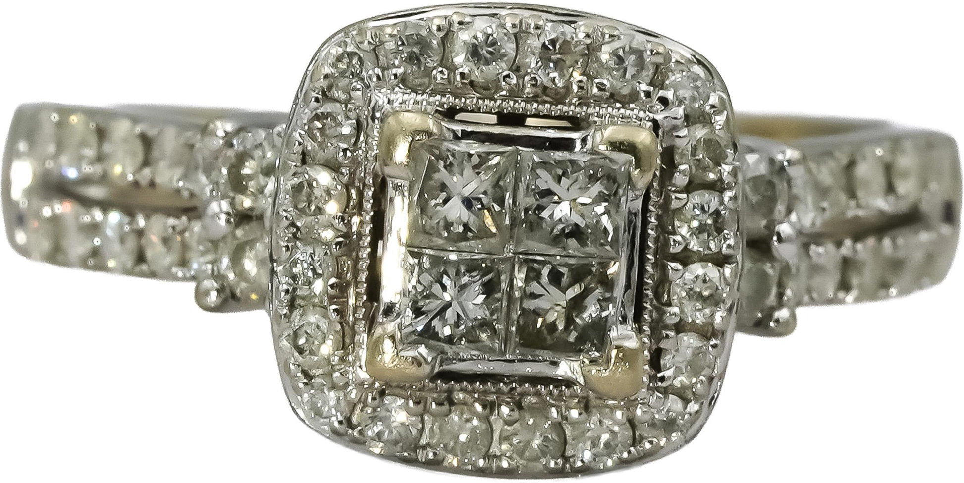 14k White Gold Princess and Round Diamond Cluster Cocktail Ring 0.75CT Size 6.75