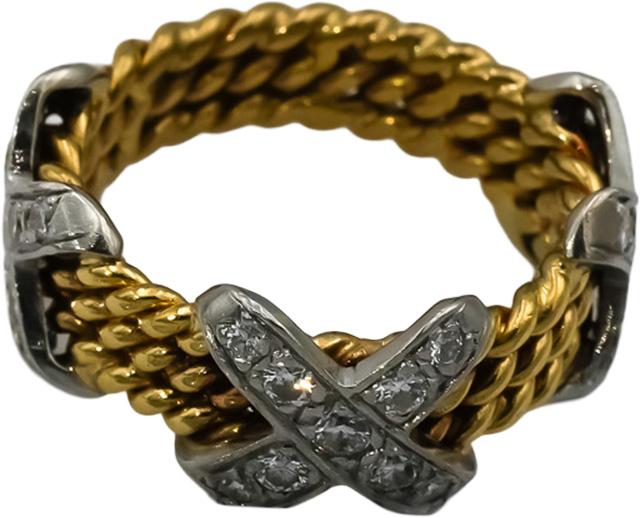 18k Gold & Platinum VS Round Diamond "X" Rope Design Ring 0.60CT Size 4