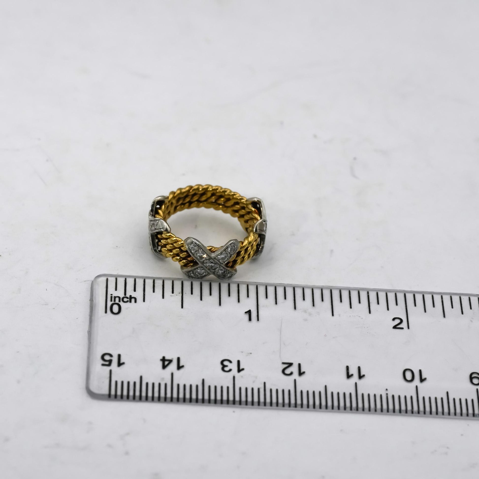 18k Gold & Platinum VS Round Diamond "X" Rope Design Ring 0.60CT Size 4