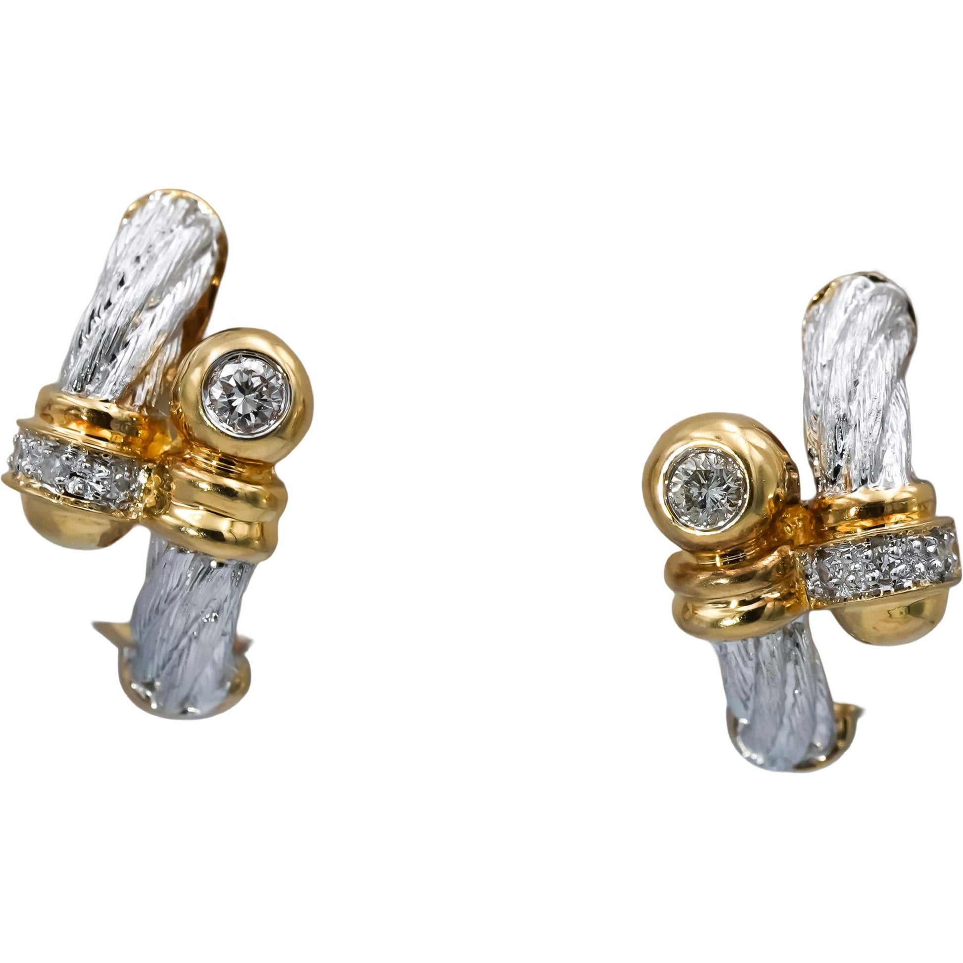 14k Yellow and White Gold Round Diamond Cable Earrings 0.25CT