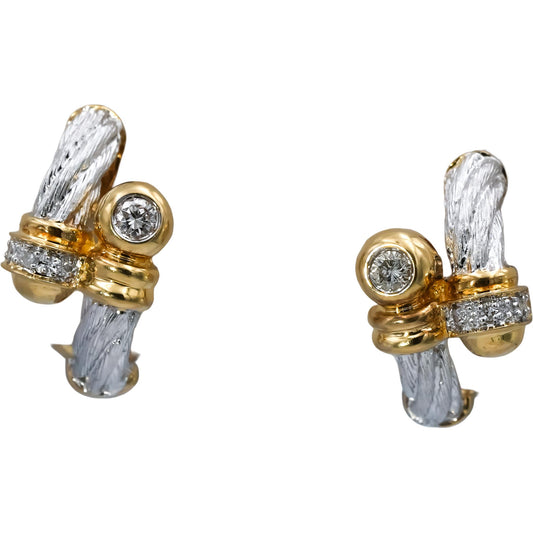 14k Yellow and White Gold Round Diamond Cable Earrings 0.25CT