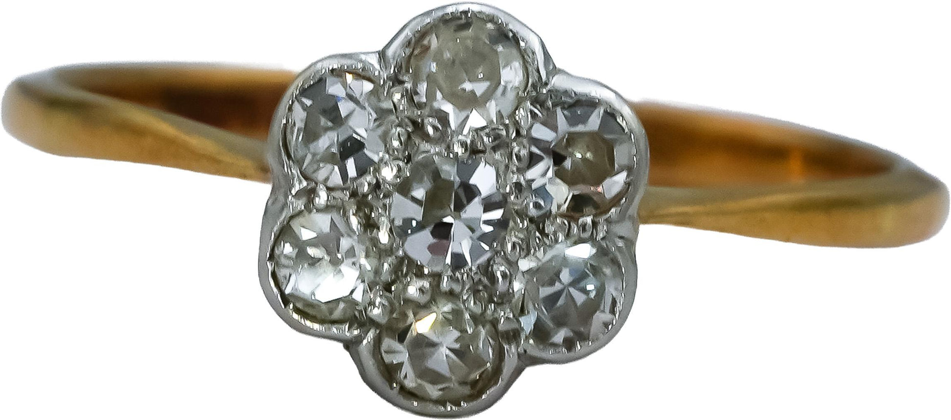 Antique Vintage 18k Yellow Gold Single Cut Diamond Flower Ring 0.35CT Size 6.75