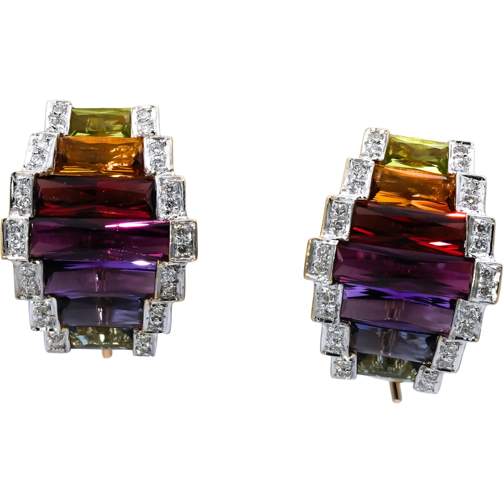 BELLARI 18k Yellow Gold Diamond and Rainbow Gemstone Earrings 0.07CT