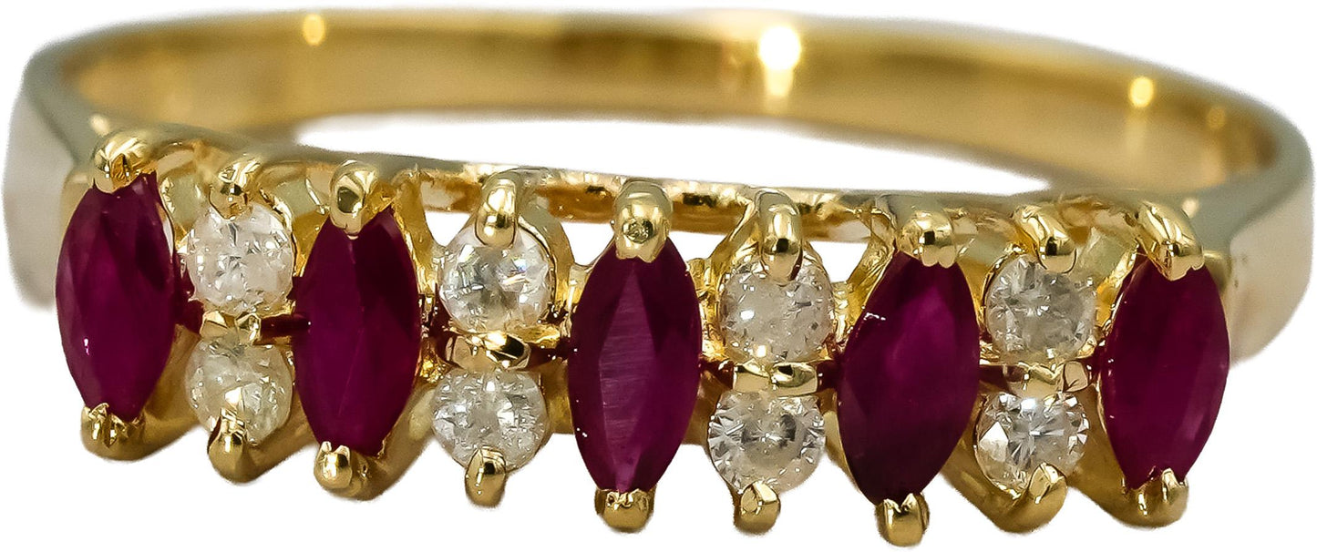 14k Yellow Gold Diamond and Ruby Band Ring 0.50CT Size 6.75