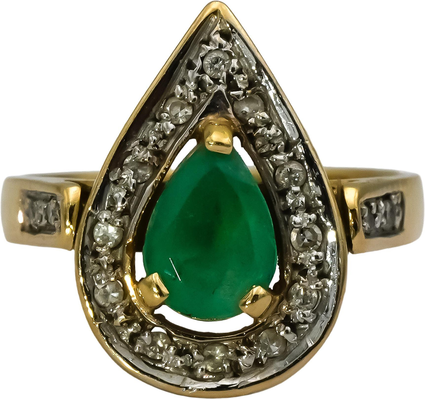18k Yellow Gold Diamond and Emerald Cocktail Ring 0.85CT Size 5