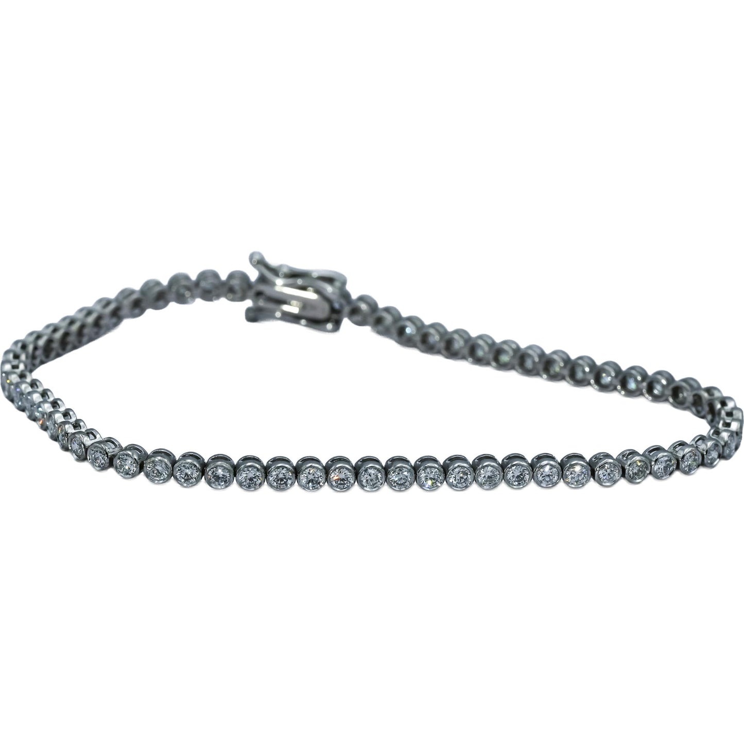 14k White Gold VS Round Bezel Set Diamond Tennis Bracelet 2.36CT