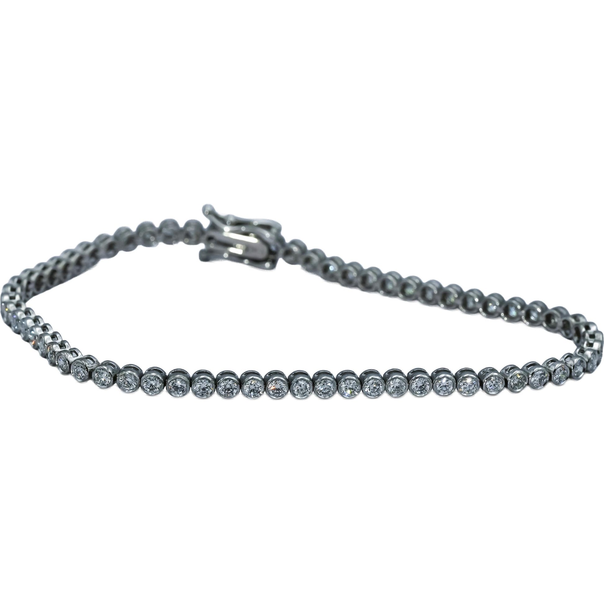 14k White Gold VS Round Bezel Set Diamond Tennis Bracelet 2.36CT