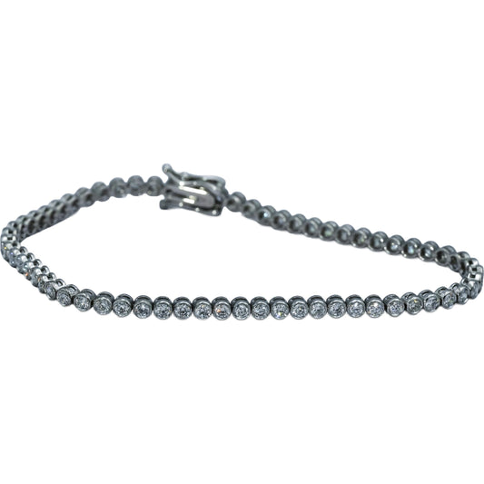 14k White Gold VS Round Bezel Set Diamond Tennis Bracelet 2.36CT