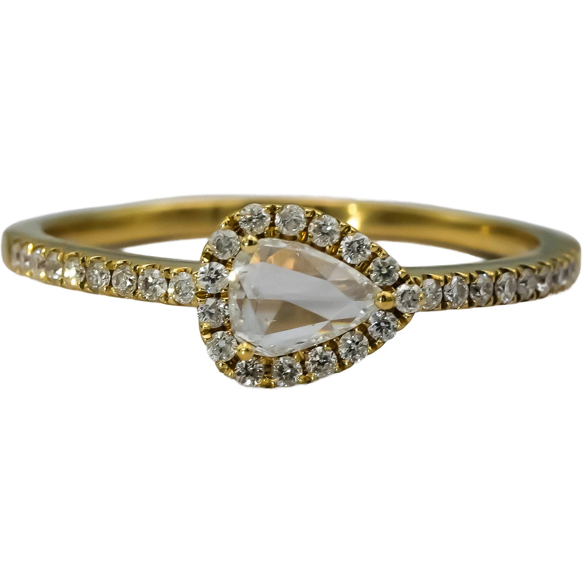 18k Yellow Gold Rose Cut Pear and Round Diamond Ring 0.50CT Size 10.25
