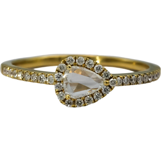 18k Yellow Gold Rose Cut Pear and Round Diamond Ring 0.50CT Size 10.25