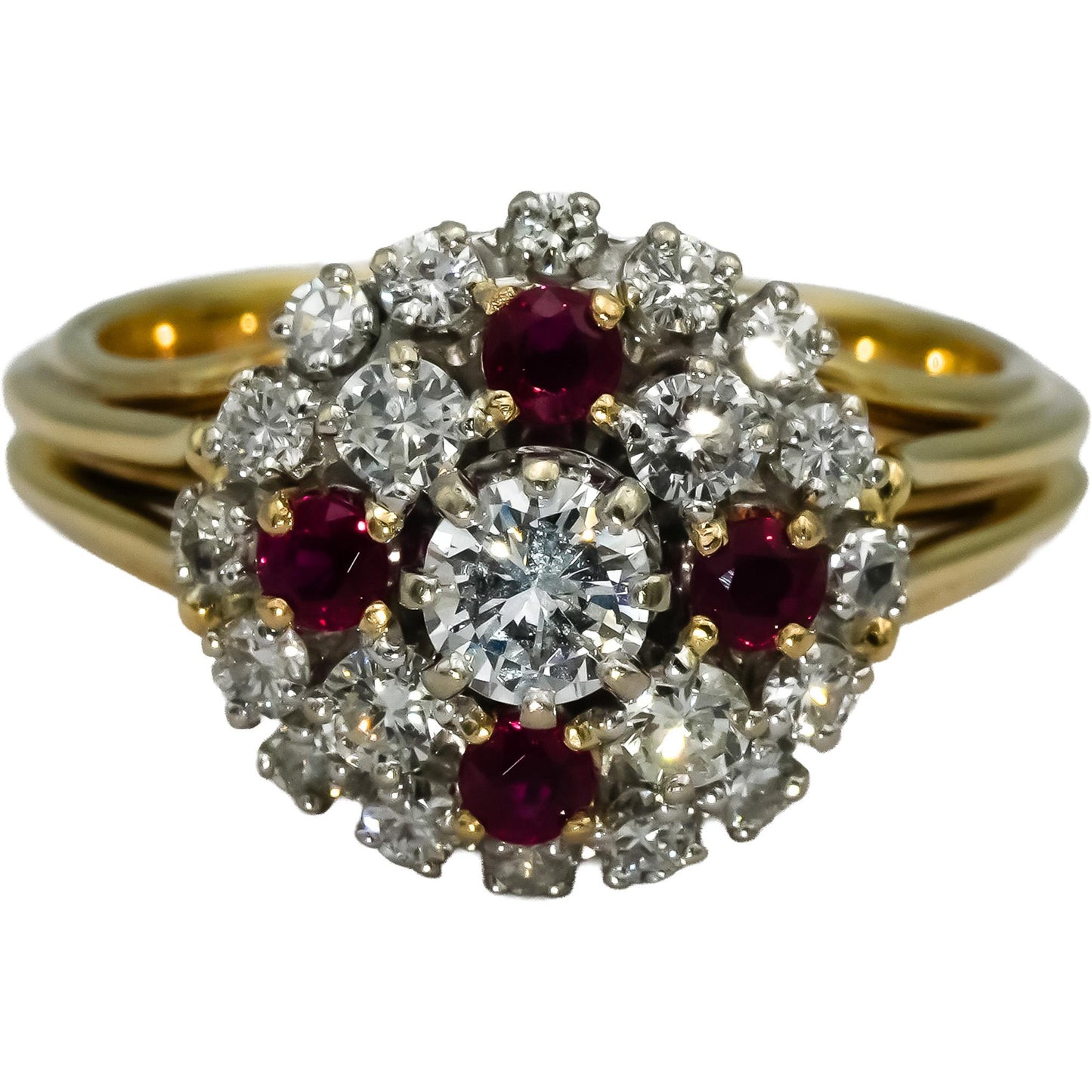 14k Yellow Gold Diamond & Ruby Cluster Cocktail Ring 1.45CT w/ .45CT Center Sz 9