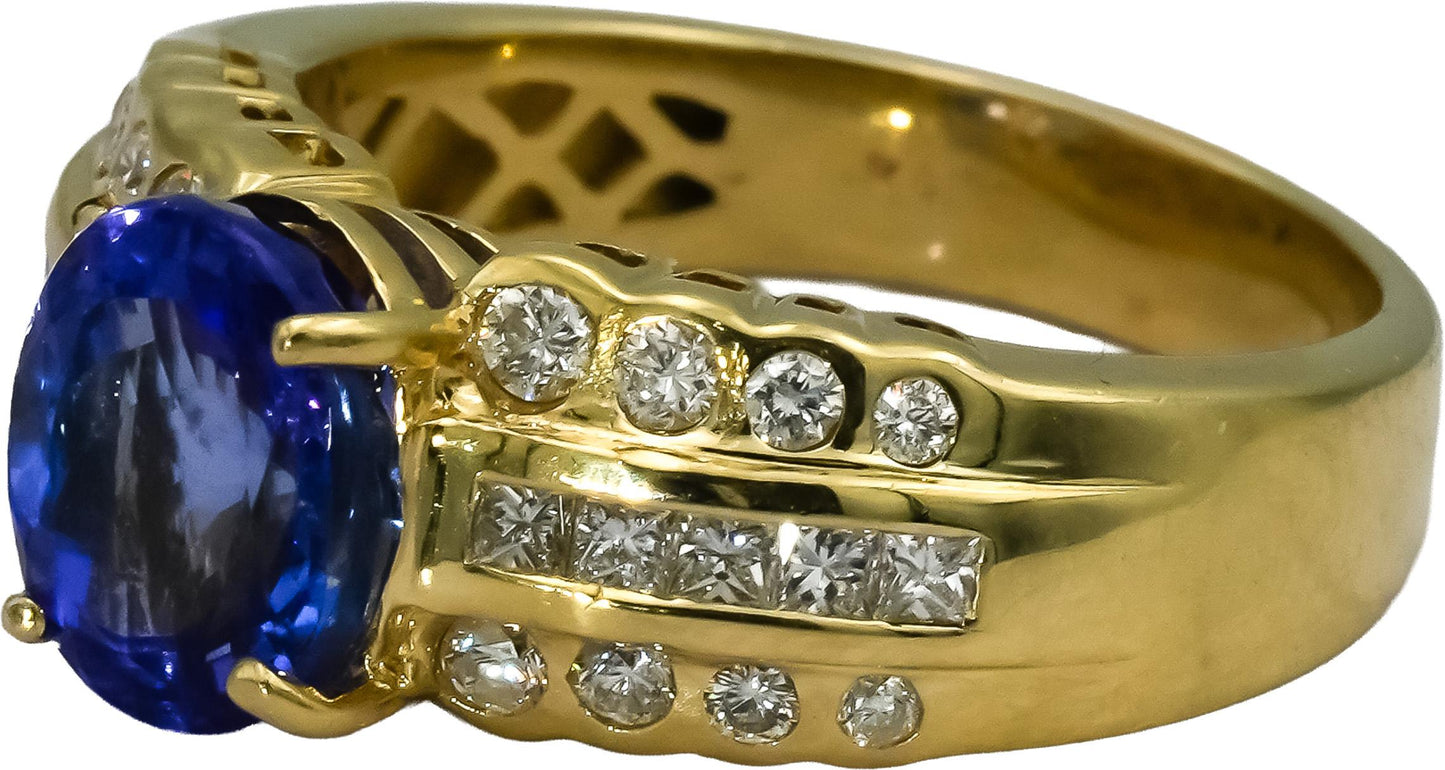 14k Yellow Gold Tanzanite and Diamond Cocktail Ring 3.50CT Size 8.25