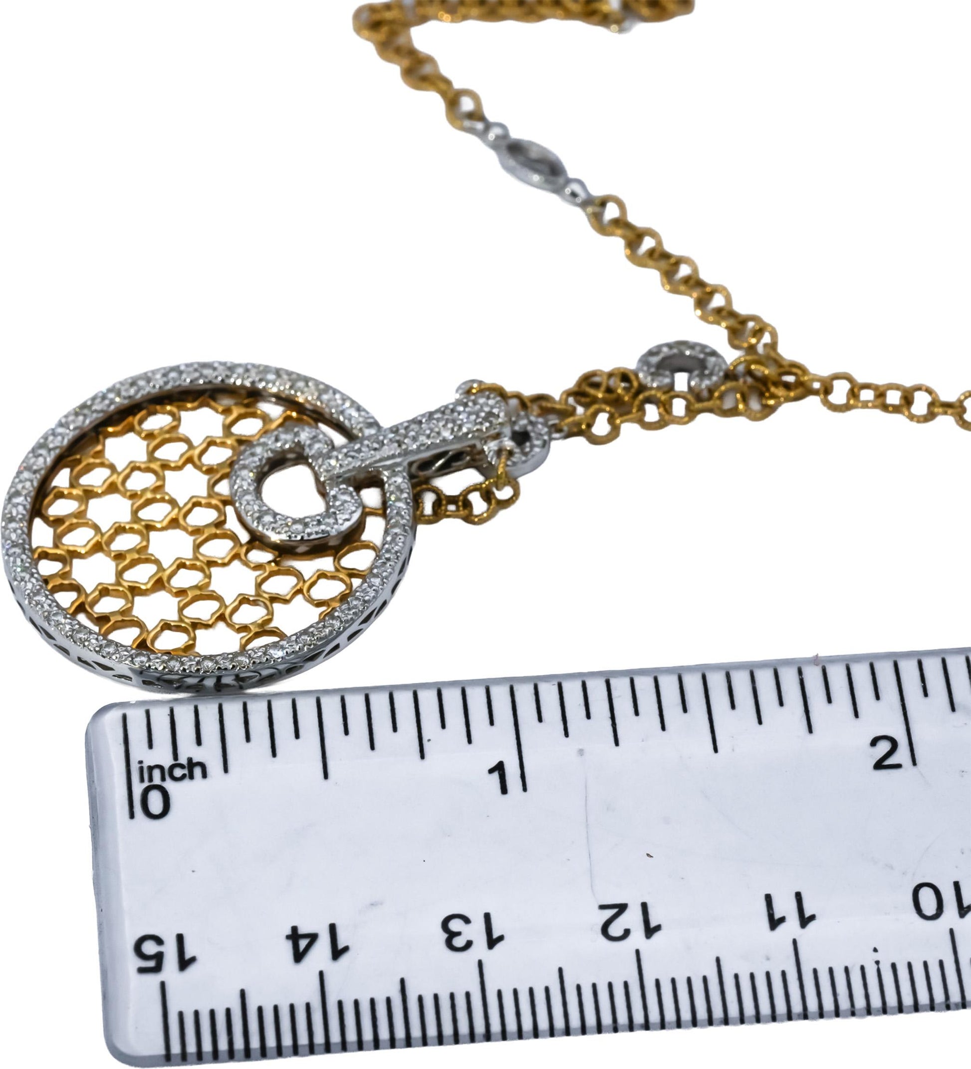 18k White and Yellow Gold VS Round Diamond Pendant Necklace 1.0CT