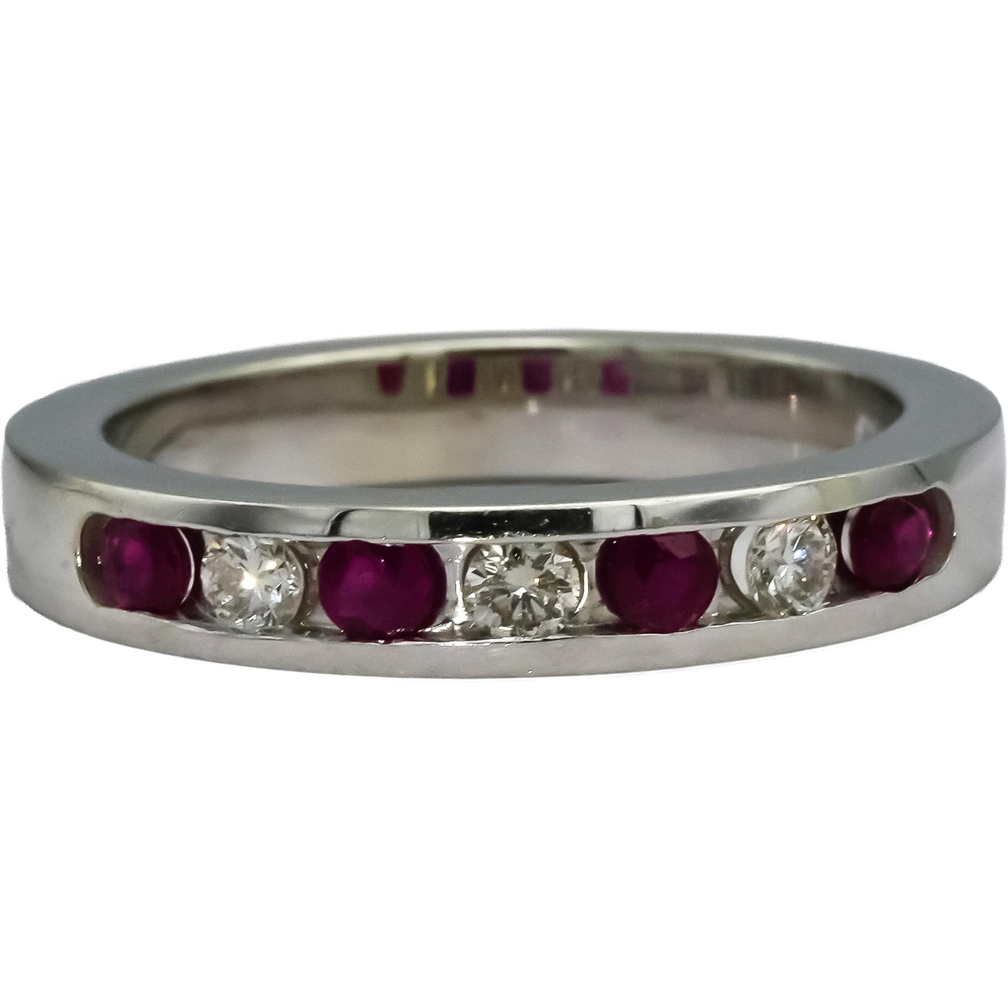 14k White Gold Round Channel Set Ruby and Diamond Band Ring 0.35CT Size 6.75