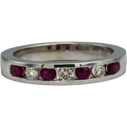14k White Gold Round Channel Set Ruby and Diamond Band Ring 0.35CT Size 6.75