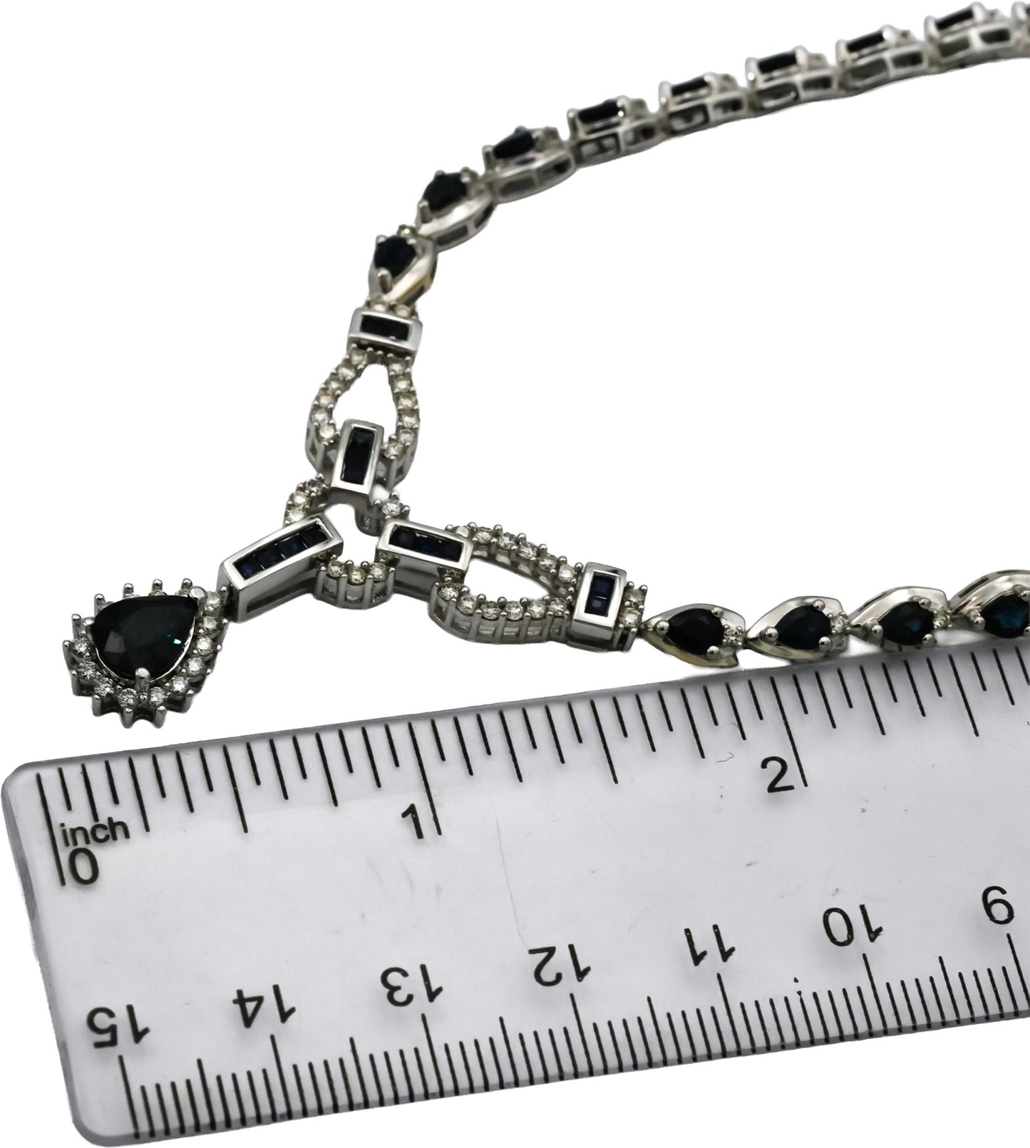 14k White Gold Diamond and Sapphire Formal Necklace 9.75CT