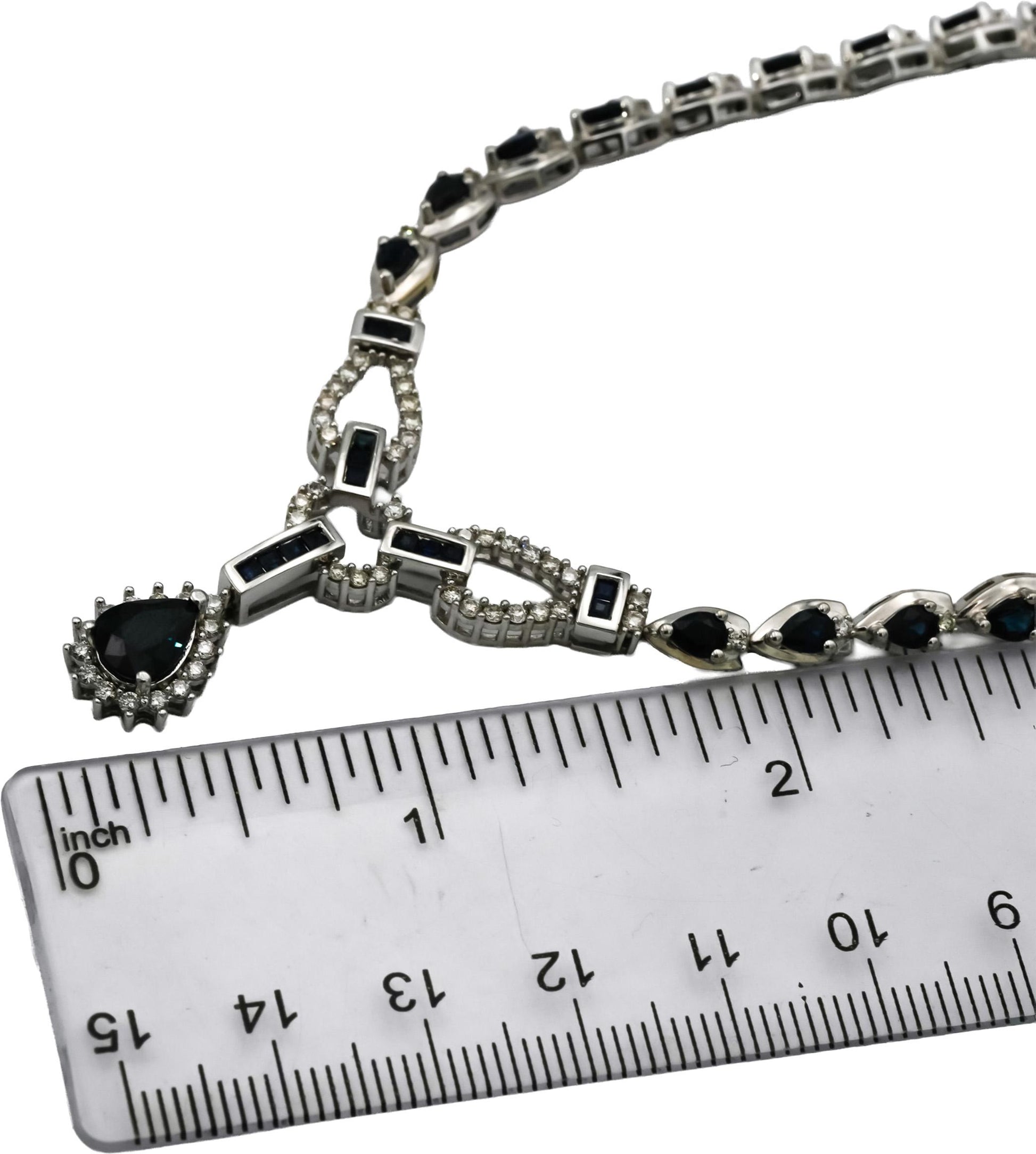 14k White Gold Diamond and Sapphire Formal Necklace 9.75CT