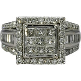 10k White Gold Princess Baguette Round Diamond Cluster Ring 2.0CT Size 8