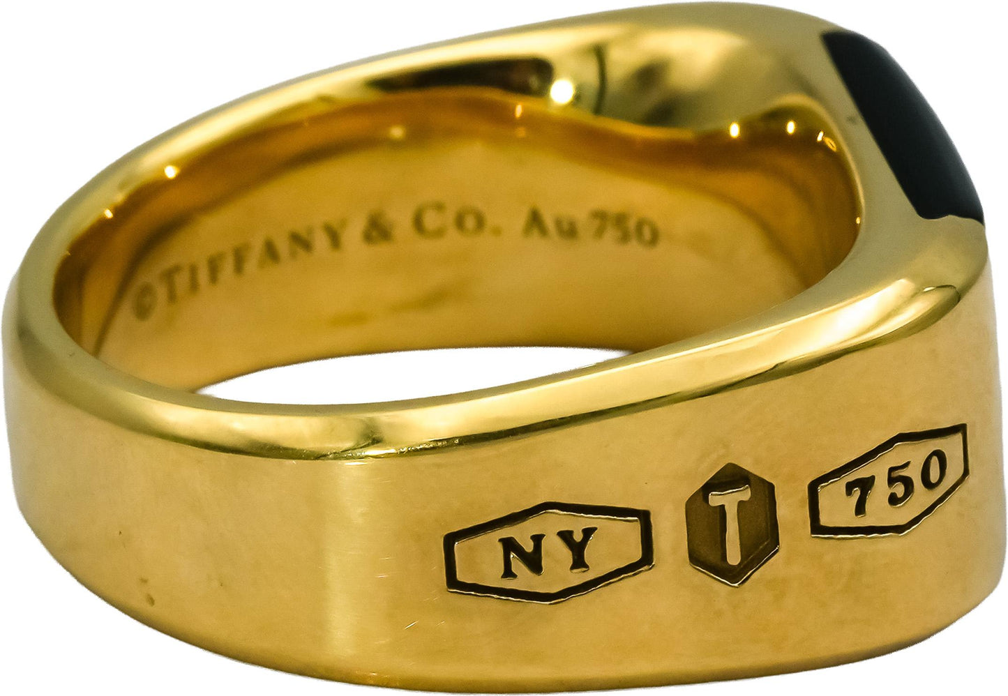 TIFFANY & CO. 18k Yellow Gold 1837 Makers Black Onyx Signet Men's Ring Size 13.5