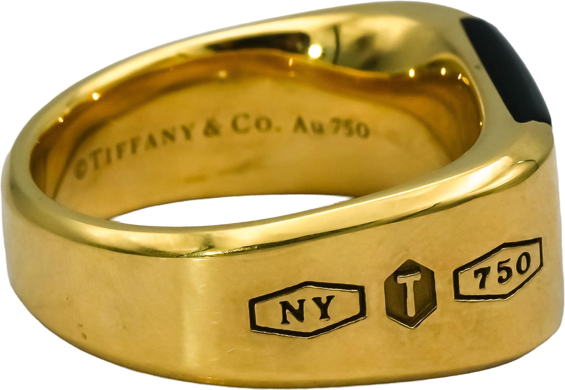 TIFFANY & CO. 18k Yellow Gold 1837 Makers Black Onyx Signet Men's Ring Size 13.5