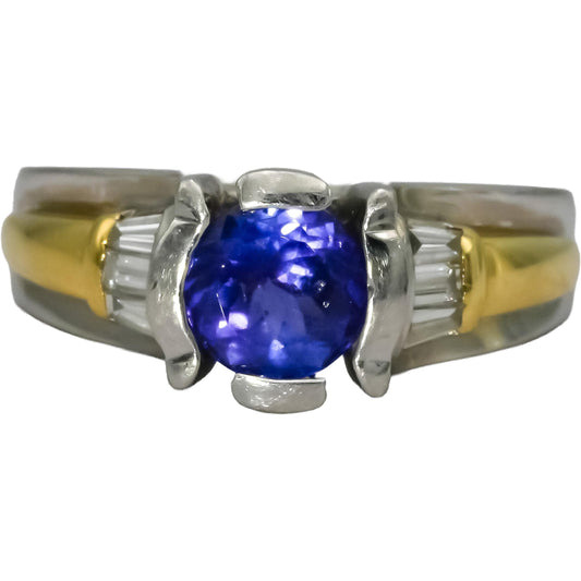 Platinum and 18k Gold VS Diamond and Tanzanite Cocktail Ring 1.70CT Size 7.25