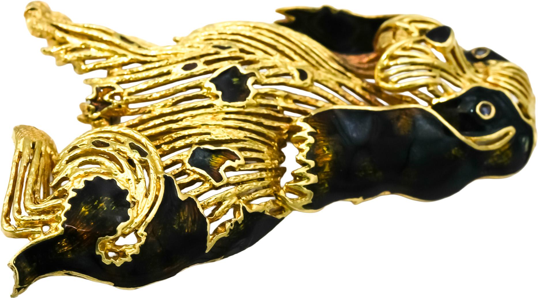 18k Yellow Gold Enamel Cocker Spaniel Dog Brooch Pin