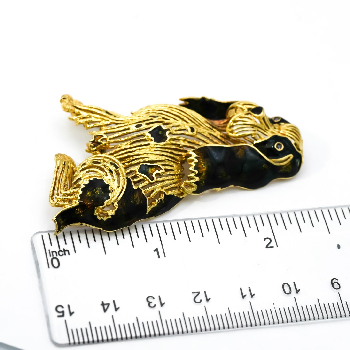 18k Yellow Gold Enamel Cocker Spaniel Dog Brooch Pin