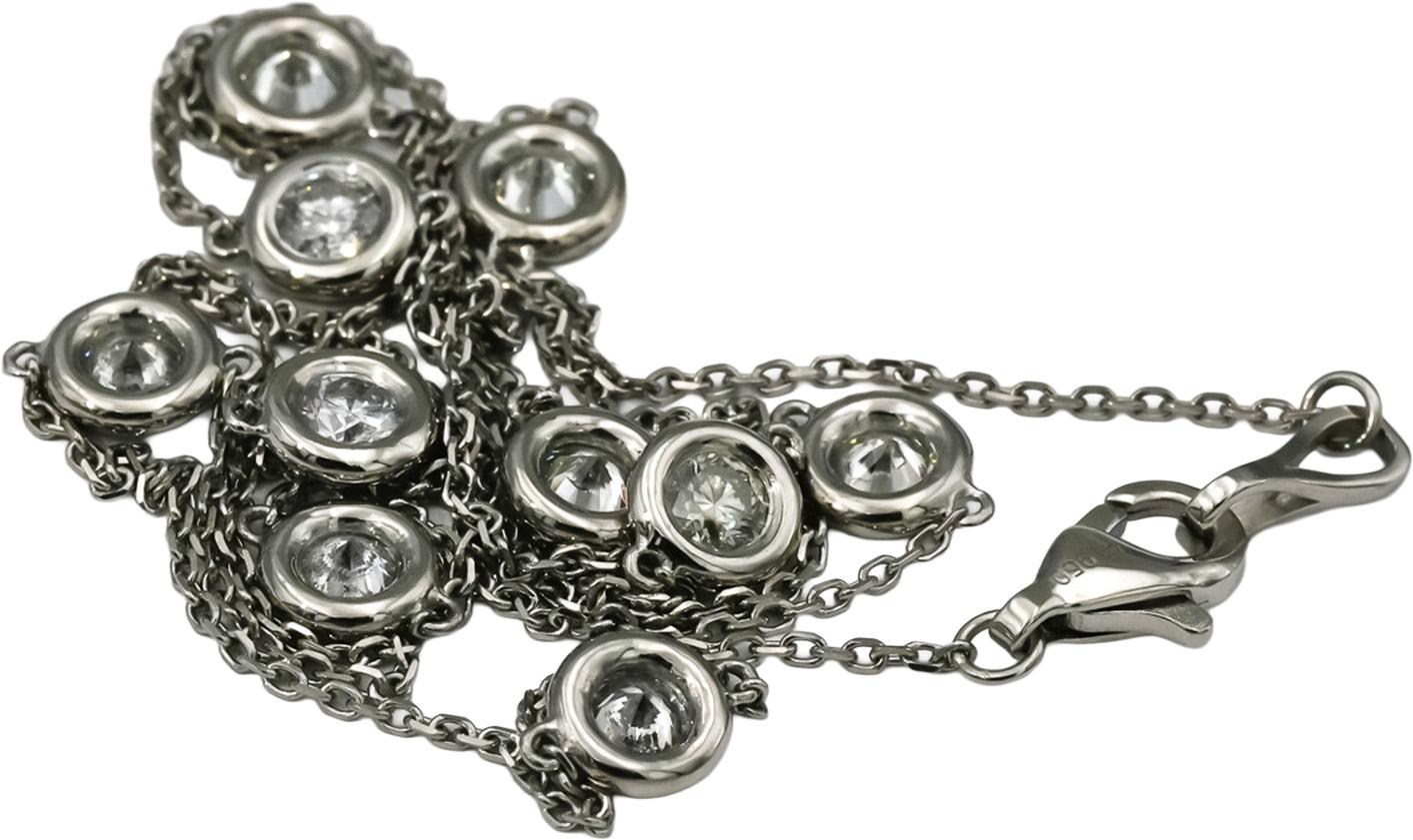 Platinum Round Bezel Set Diamond By The Yard Chain Necklace 1.50CT