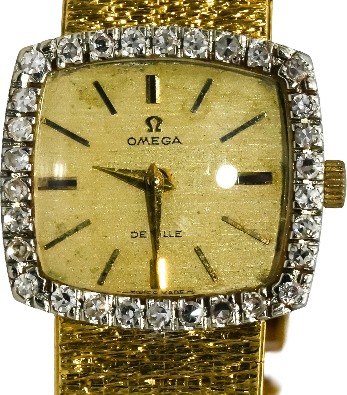 OMEGA Vintage 18k Yellow Gold De Ville Diamond Bezel Manual Ladies Watch .62CT