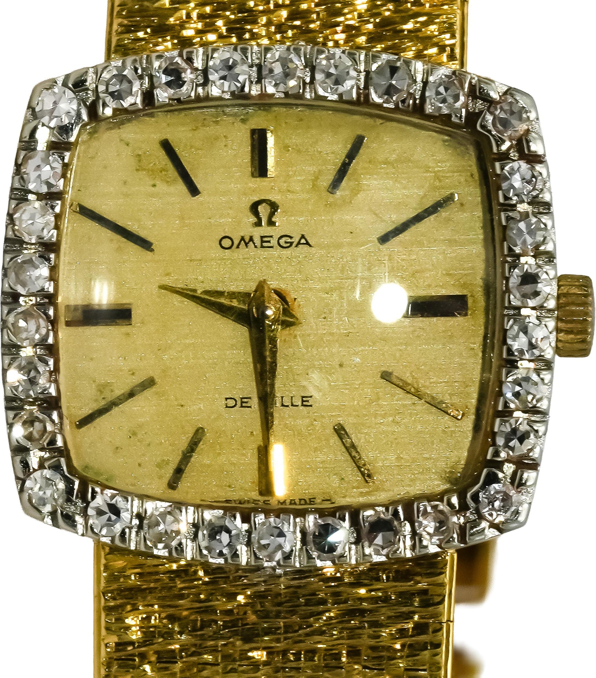 OMEGA Vintage 18k Yellow Gold De Ville Diamond Bezel Manual Ladies Watch .62CT
